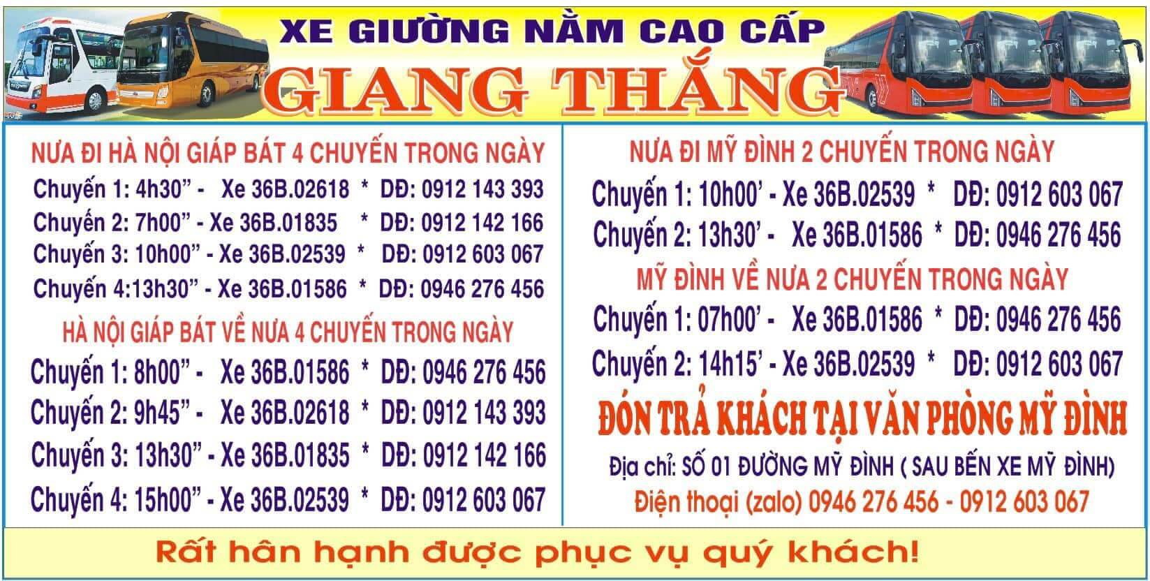 Hệ thống hoạt động nhà xe Giang Thắng